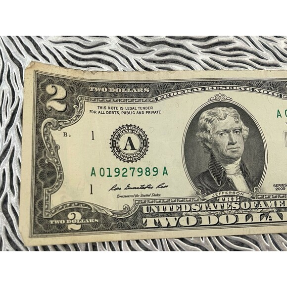 2009 series A 2 dollar bill rare serial number A01927989 A - Picture 3 of 8